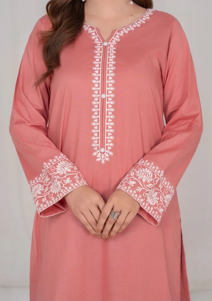3Pc Peach Embroidered Lawn with Chiffon Dupatta RIW-R26-0008