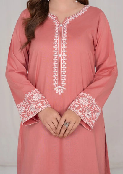 3Pc Peach Embroidered Lawn with Chiffon Dupatta RIW-R26-0008