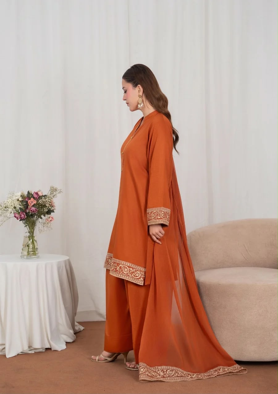 3Pc Embroidered  Lawn with Farshi Shalwar with  Chiffon Dupatta SUM-J26-0029