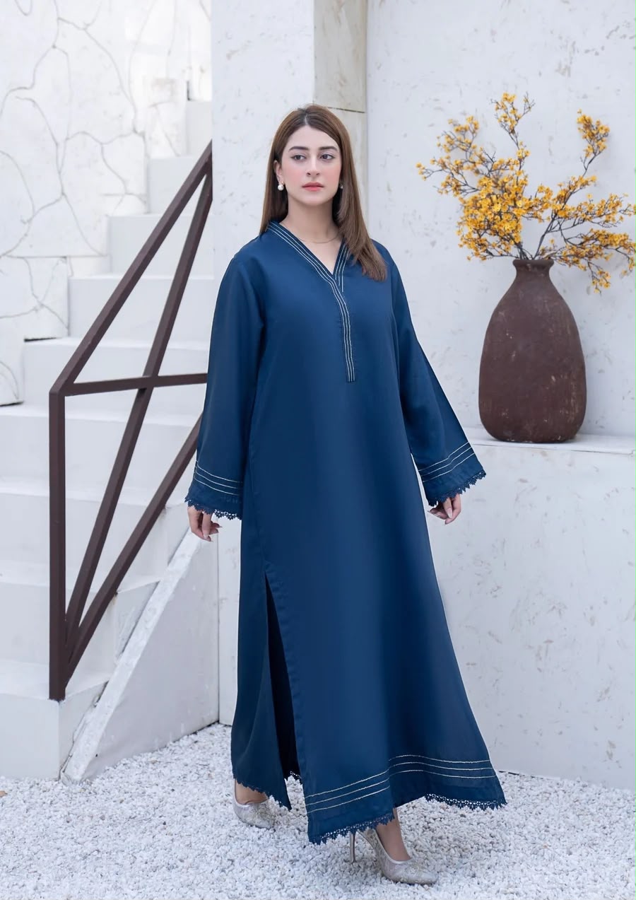 2PC SILK VISCOSE KAFTAN TEAL BLUE JUPITER-S26-0004