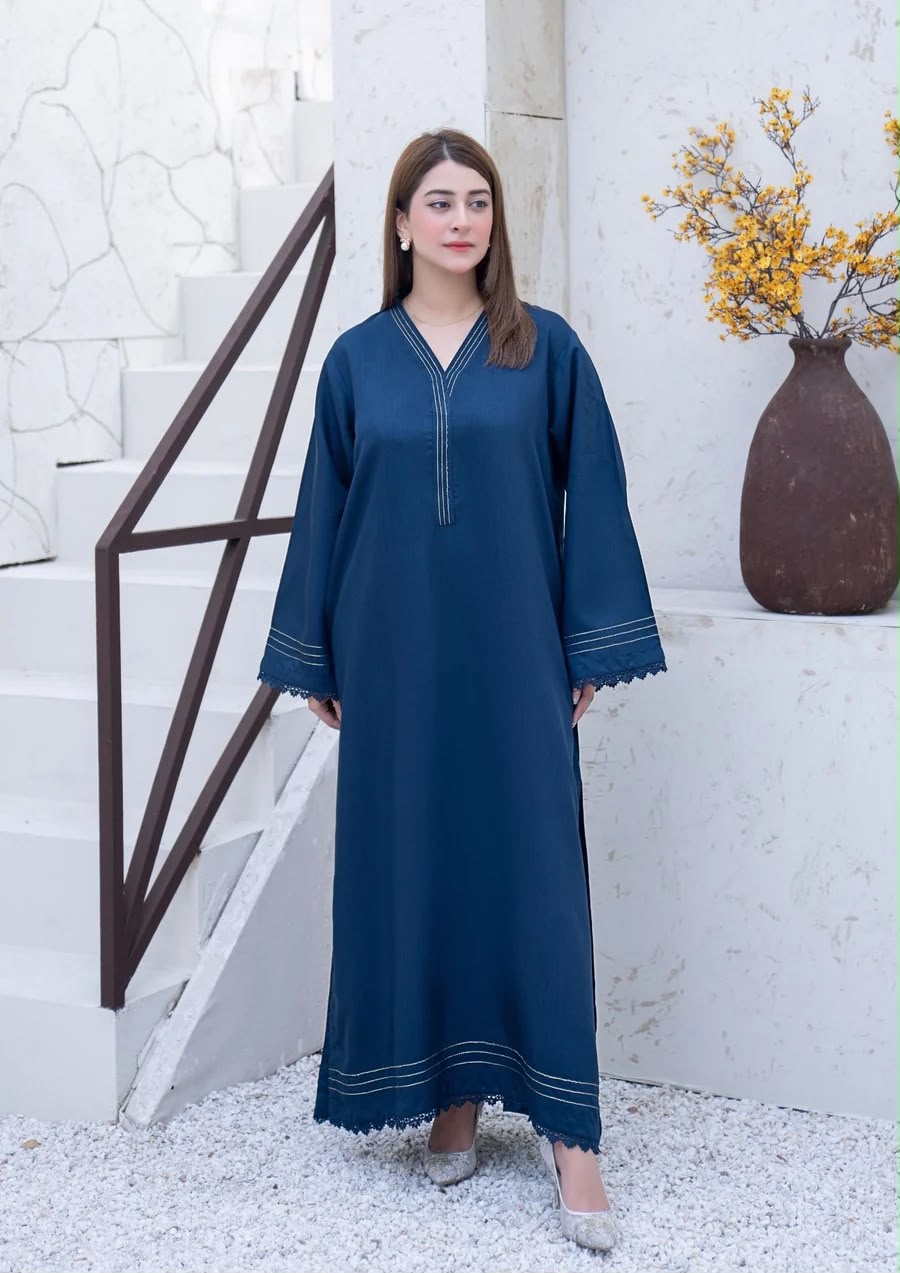 2PC SILK VISCOSE KAFTAN TEAL BLUE JUPITER-S26-0004