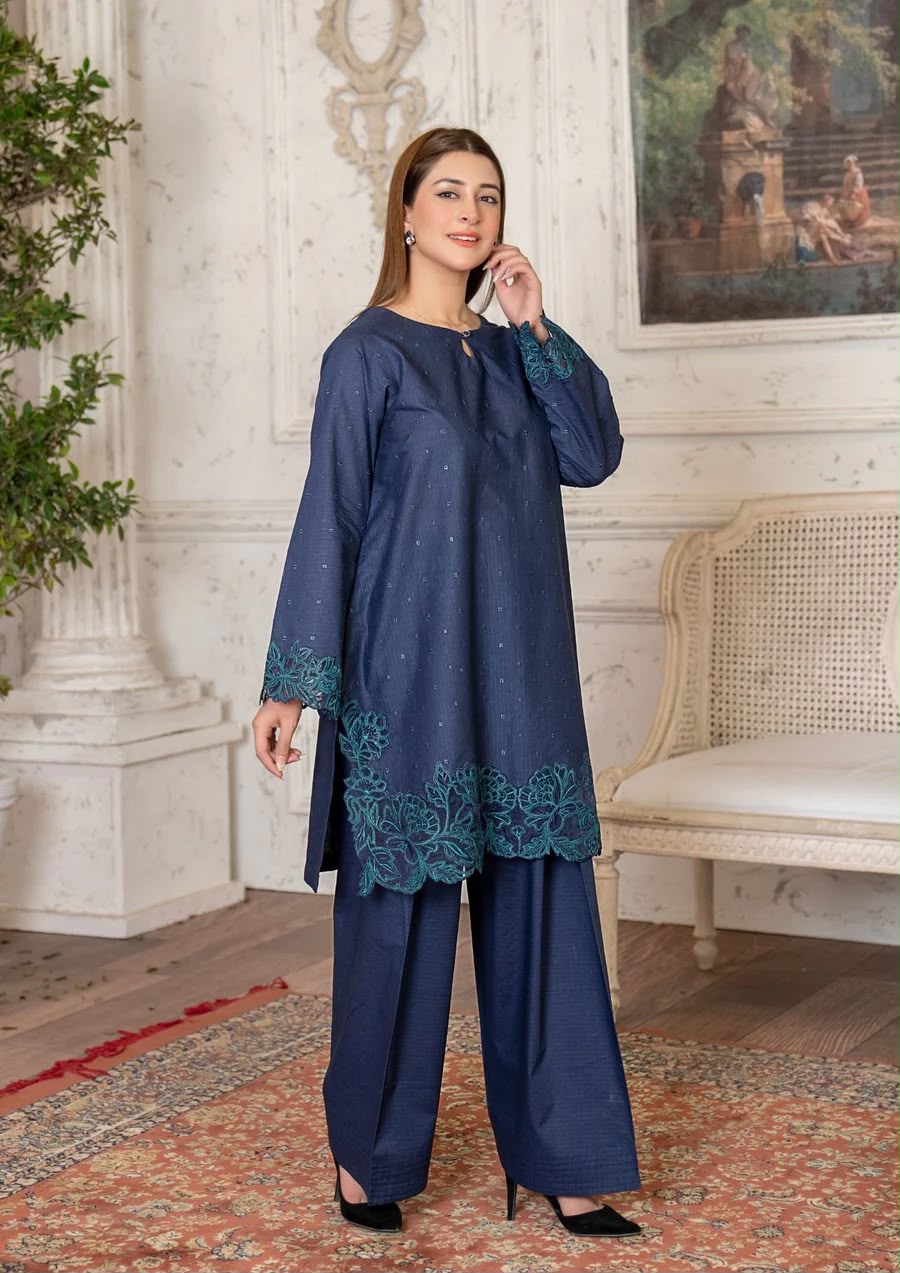 2PC MULTI EMBROIDERED LAWN TEAL BLUE RIW-R26-0047