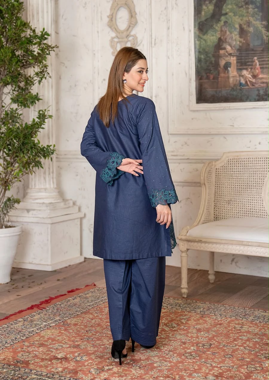 2PC MULTI EMBROIDERED LAWN TEAL BLUE RIW-R26-0047