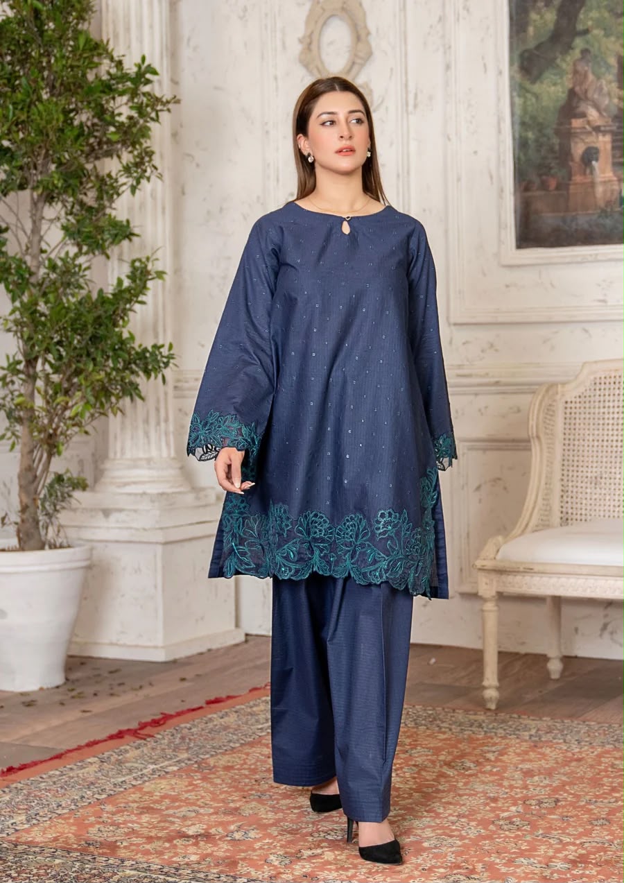 2PC MULTI EMBROIDERED LAWN TEAL BLUE RIW-R26-0047