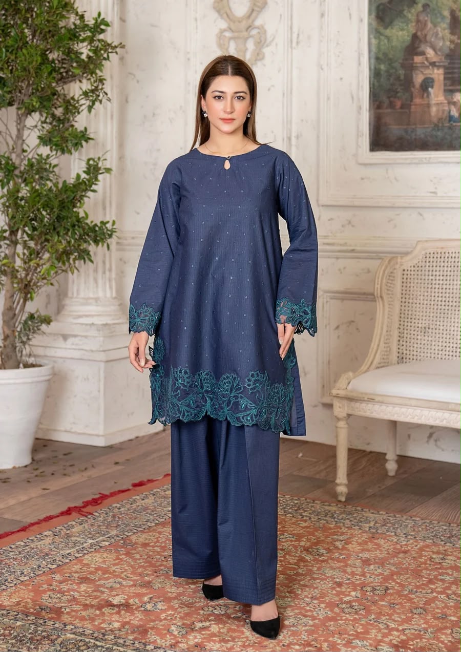 2PC MULTI EMBROIDERED LAWN TEAL BLUE RIW-R26-0047