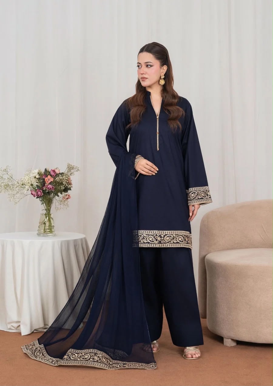 3PC TILLA EMBROIDERED TEXTURED LAWN WITH FARSHI SHALWAR WITH EMBROIDERED BORDER CHIFFON DUPATTA JASHAN-J26-0030