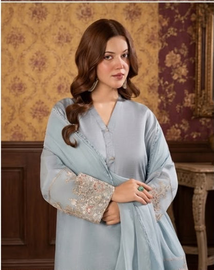 3Pc Embroidered Silk Viscose with Farshi Shalwar with Chiffon Embroidered Bordered Dupatta JASHAN-S25-0037