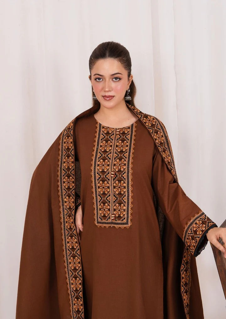 3pc Embroidered Khaddar with Embroidered Border Shawl AML-W25-0029