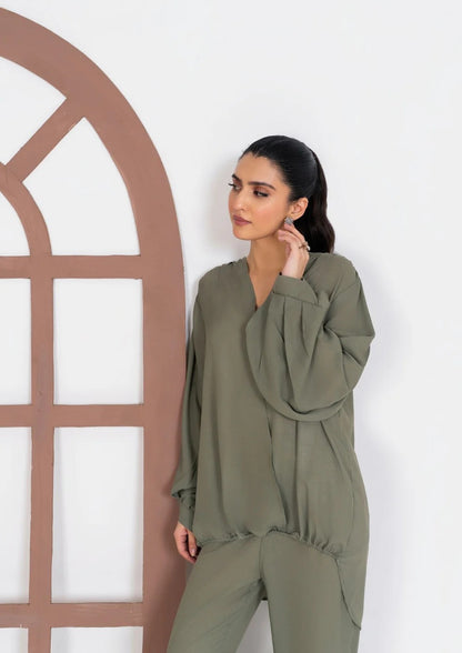 2PC Olive Georgette Co-ord Set JUPITER-J25-0007