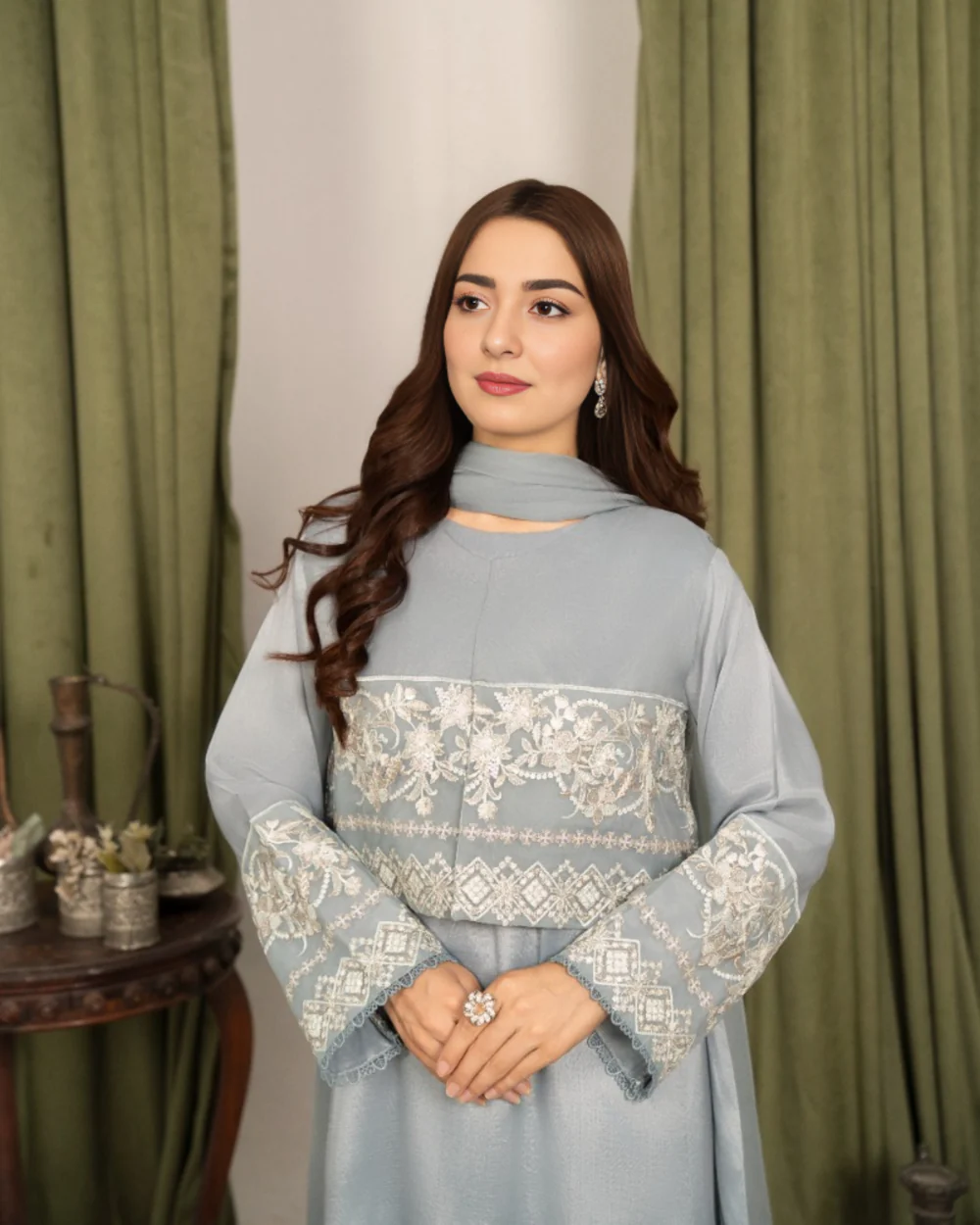 4Pc Embroidered Raw Silk Koti with Frock FATAH-F25-0023