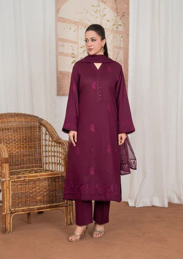 3Pc Embroidered Lawn with Embroidered Border Chiffon Dupatta JASHAN-J26-0037