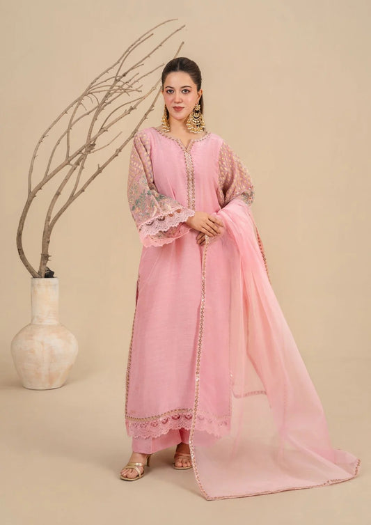 3Pc Embroidered Silk Viscose Blush Pink JASHAN-J26-0018