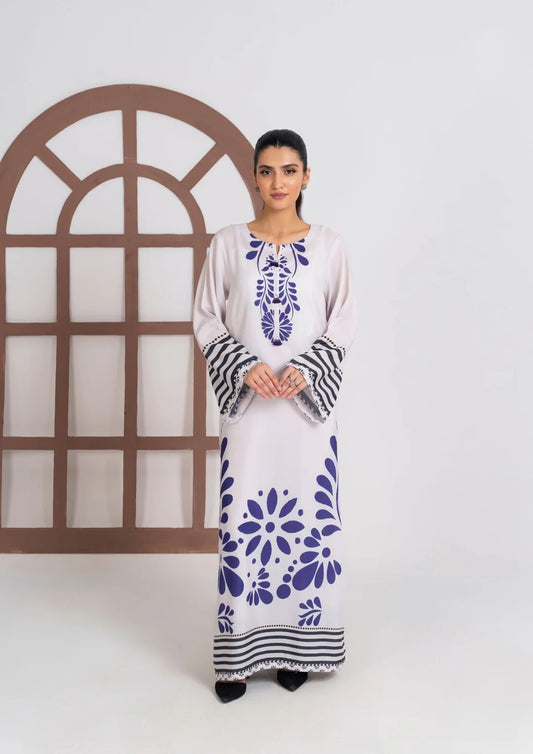 2Pc Ivory Bloom Swiss Silk Long Shirt with trouser JUPITER-J25-0012