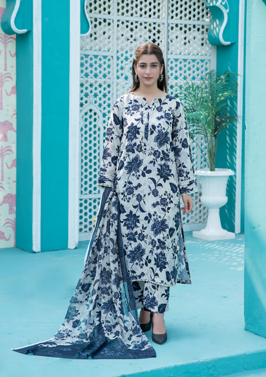 3Pc Printed Arabic Silk Lawn FATAH-F25-0013