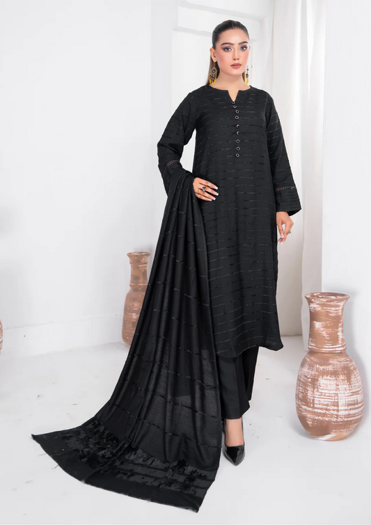 3pc Alpine Velvet Shirt with Velvet Border Shawl and Plain Trouser W24-VEL-0008