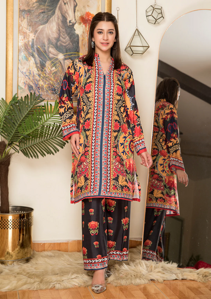 2Pc Printed Arabic Silk Lawn Set ASLS-A25-0008