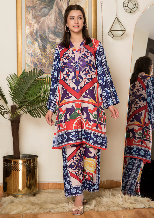 2Pc Printed Arabic Silk Lawn Set ASLS-A25-0003