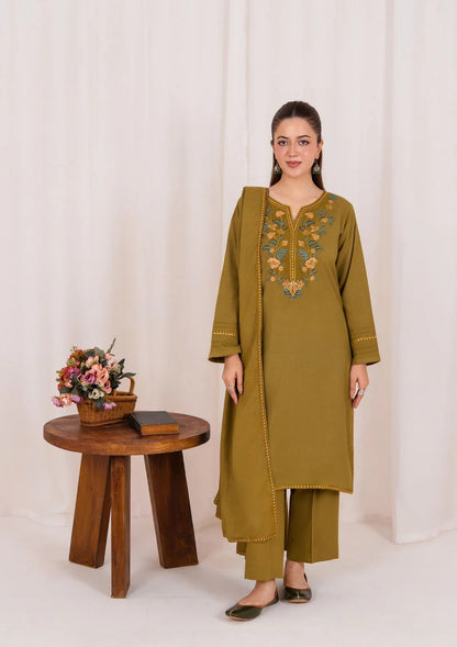 3pc Embroidered Rib Karandi with Embroidered Border Shawl AML-W25-0025