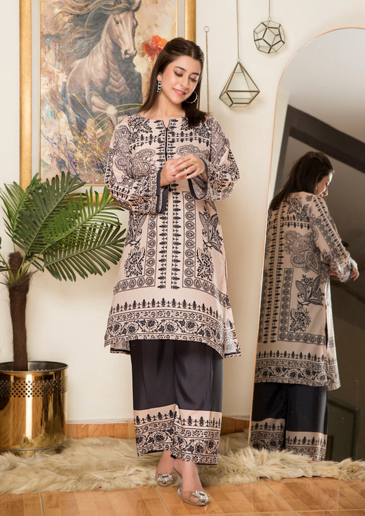 2Pc Printed Arabic Silk Lawn Set ASLS-A25-0007