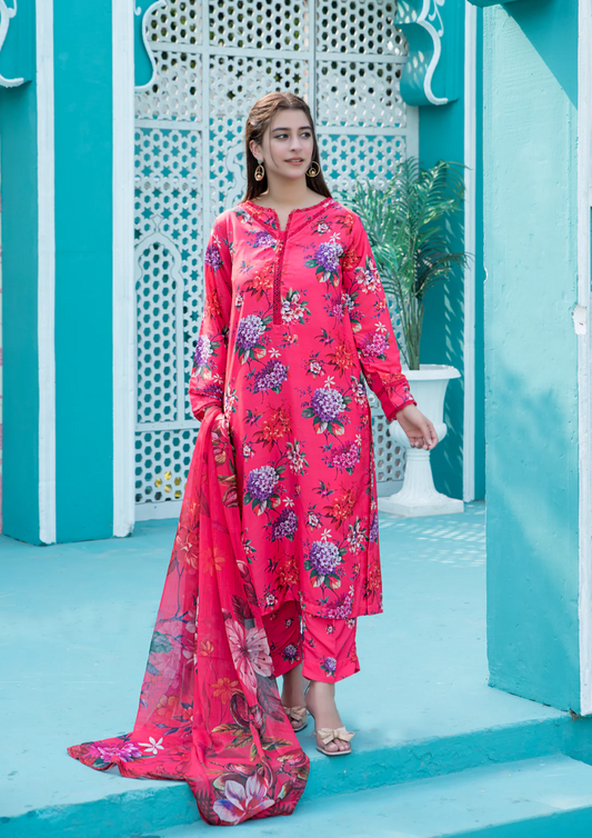 3Pc Printed Arabic Silk Lawn FATAH-F25-0014