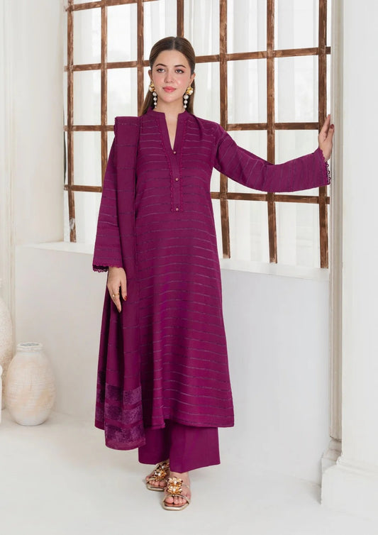 3pc Alpine Velvet Shirt with Velvet Border Shawl and Plain Trouser AML-W25-0011
