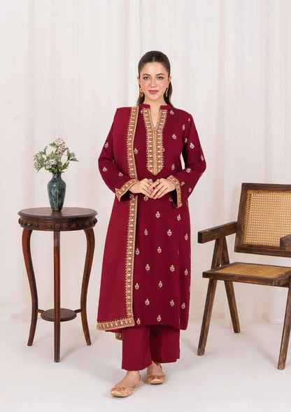 3pc Embroidered Silk Karandi with Embroidered Border Shawl AML-W25-0030