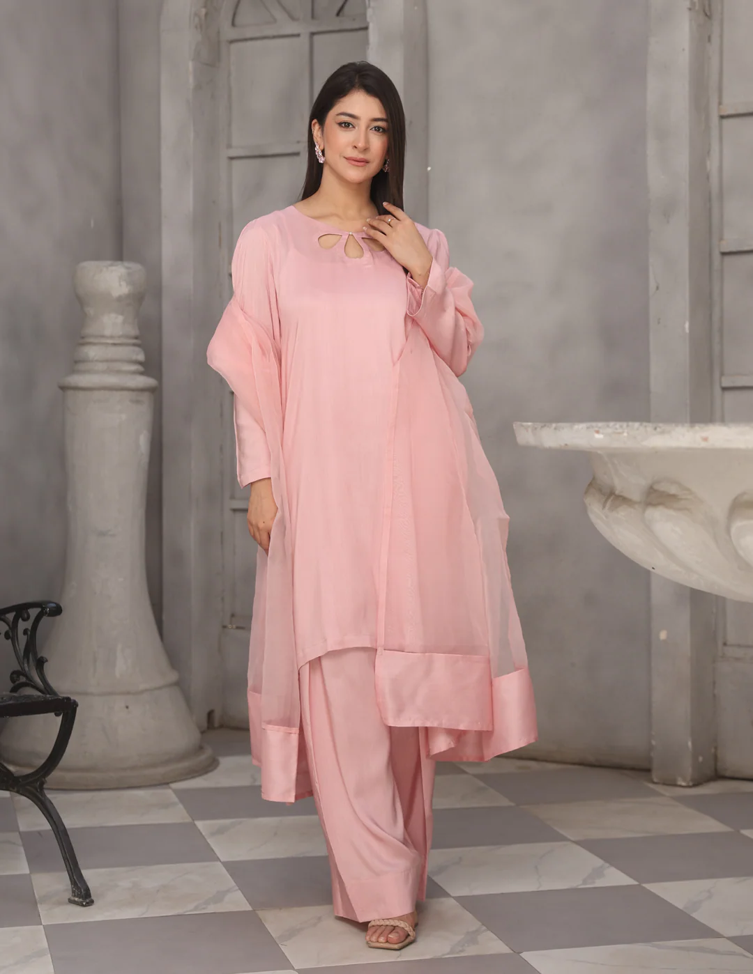 3Pc Silk Viscose with Farshi Shalwar with Organza Dupatta JASHAN-S25-0071