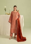 3Pc Silk Karandi Embroidered with Alpine Wool Shawl Cinnamon-Rose AFP-A25-0009
