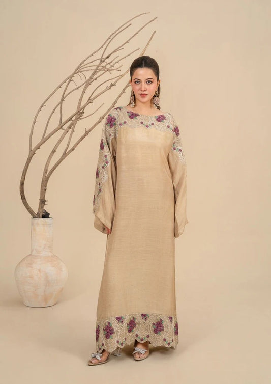 2Pc Silk Viscose Kaftan Beige JASHAN-J26-0024