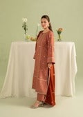 3Pc Silk Karandi Embroidered with Alpine Wool Shawl Cinnamon-Rose AFP-A25-0009