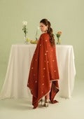 3Pc Silk Karandi Embroidered with Alpine Wool Shawl Cinnamon-Rose AFP-A25-0009