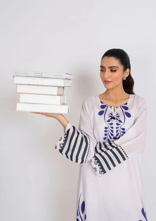 2Pc Ivory Bloom Swiss Silk Long Shirt with trouser JUPITER-J25-0012