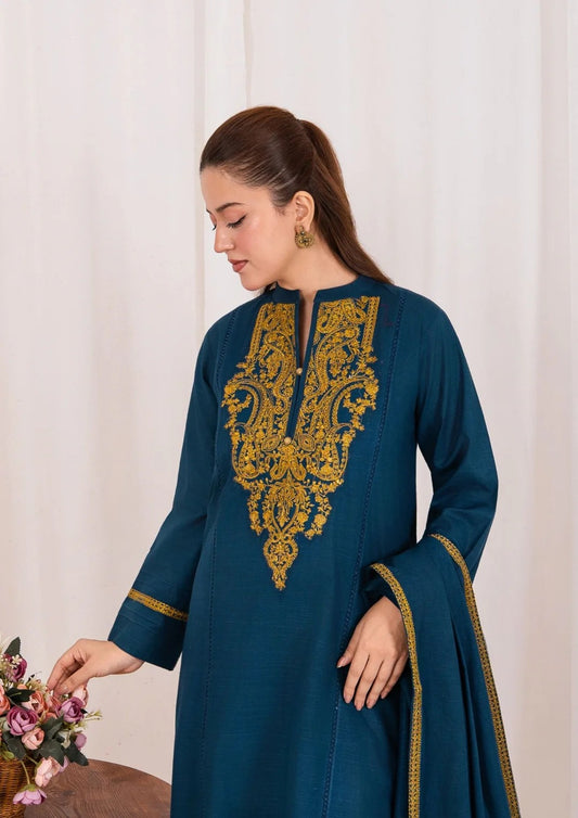 3pc Embroidered Khaddar with Embroidered Border Shawl AML-W25-0023