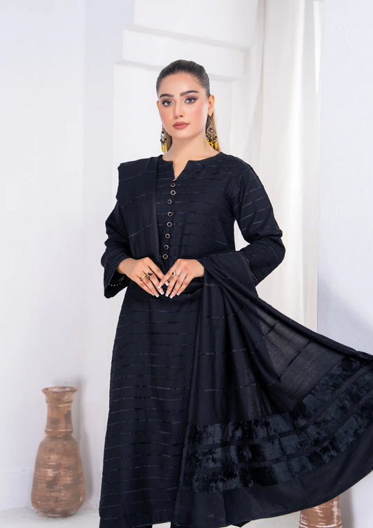 3pc Alpine Velvet Shirt with Velvet Border Shawl and Plain Trouser W24-VEL-0008