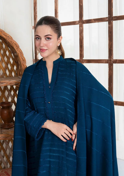 3pc Alpine Velvet Shirt with Velvet Border Shawl and Plain Trouser AML-W25-0014