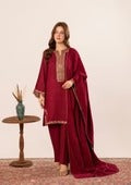 3Pc Alpine Velvet Tilla Embroidered with Velvet Shawl Maroon AFP-A25-0003  SmallMediumLargeX-Large