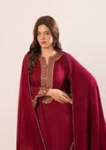 3Pc Alpine Velvet Tilla Embroidered with Velvet Shawl Maroon AFP-A25-0003  SmallMediumLargeX-Large