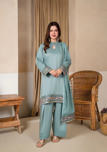 3Pc Embroidered Silk Viscose with Farshi Shalwar Ice Blue JASHAN-J26-0003