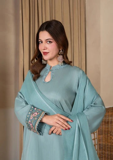 3Pc Embroidered Silk Viscose with Farshi Shalwar Ice Blue JASHAN-J26-0003