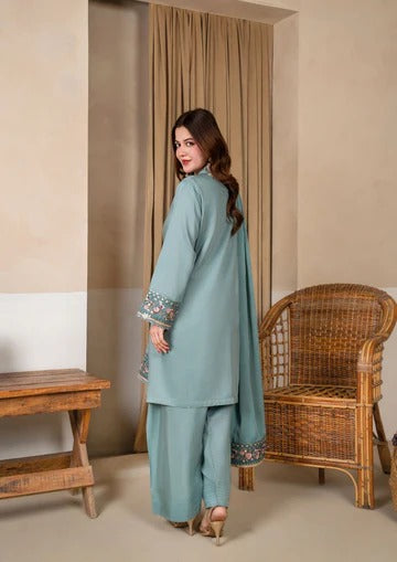 3Pc Embroidered Silk Viscose with Farshi Shalwar Ice Blue JASHAN-J26-0003