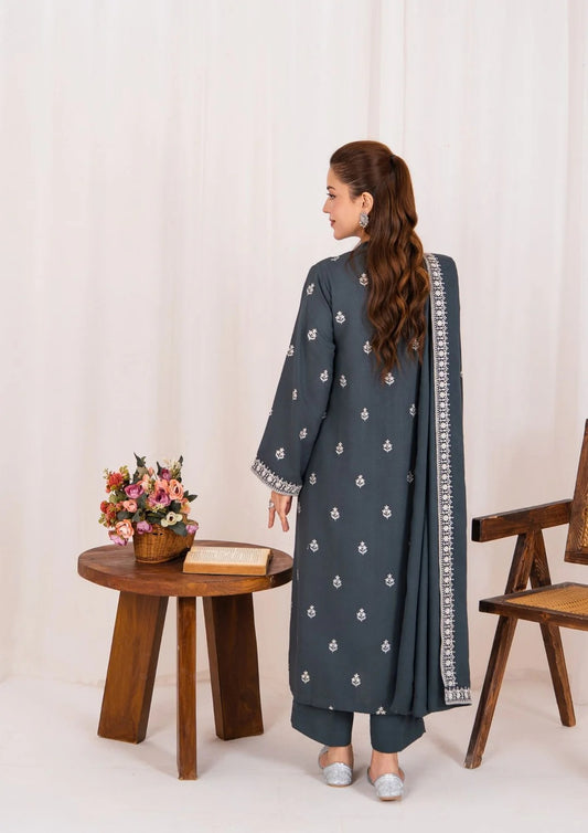 3pc Embroidered Silk Karandi with Embroidered Border Shawl AML-W25-0031