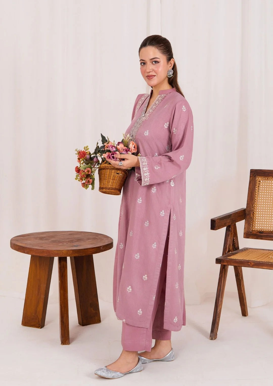 3pc Embroidered Silk Karandi with Embroidered Border Shawl AML-W25-0032