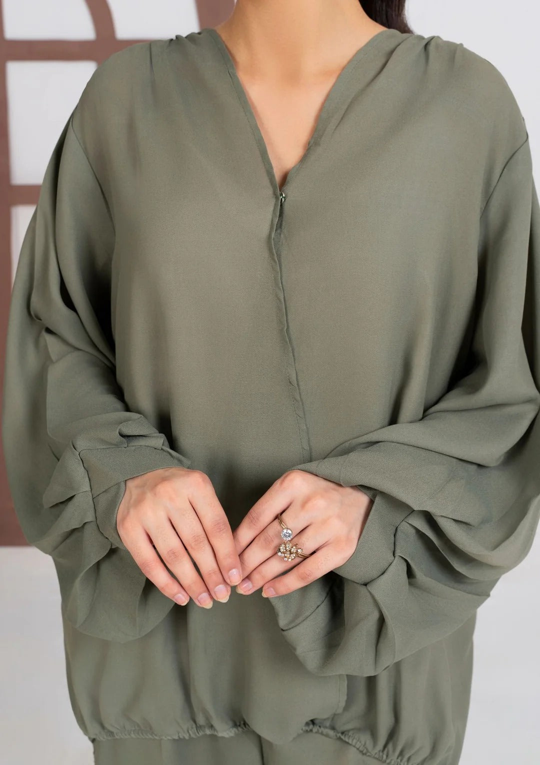 2PC Olive Georgette Co-ord Set JUPITER-J25-0007