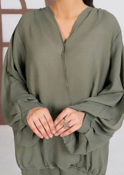 2PC Olive Georgette Co-ord Set JUPITER-J25-0007