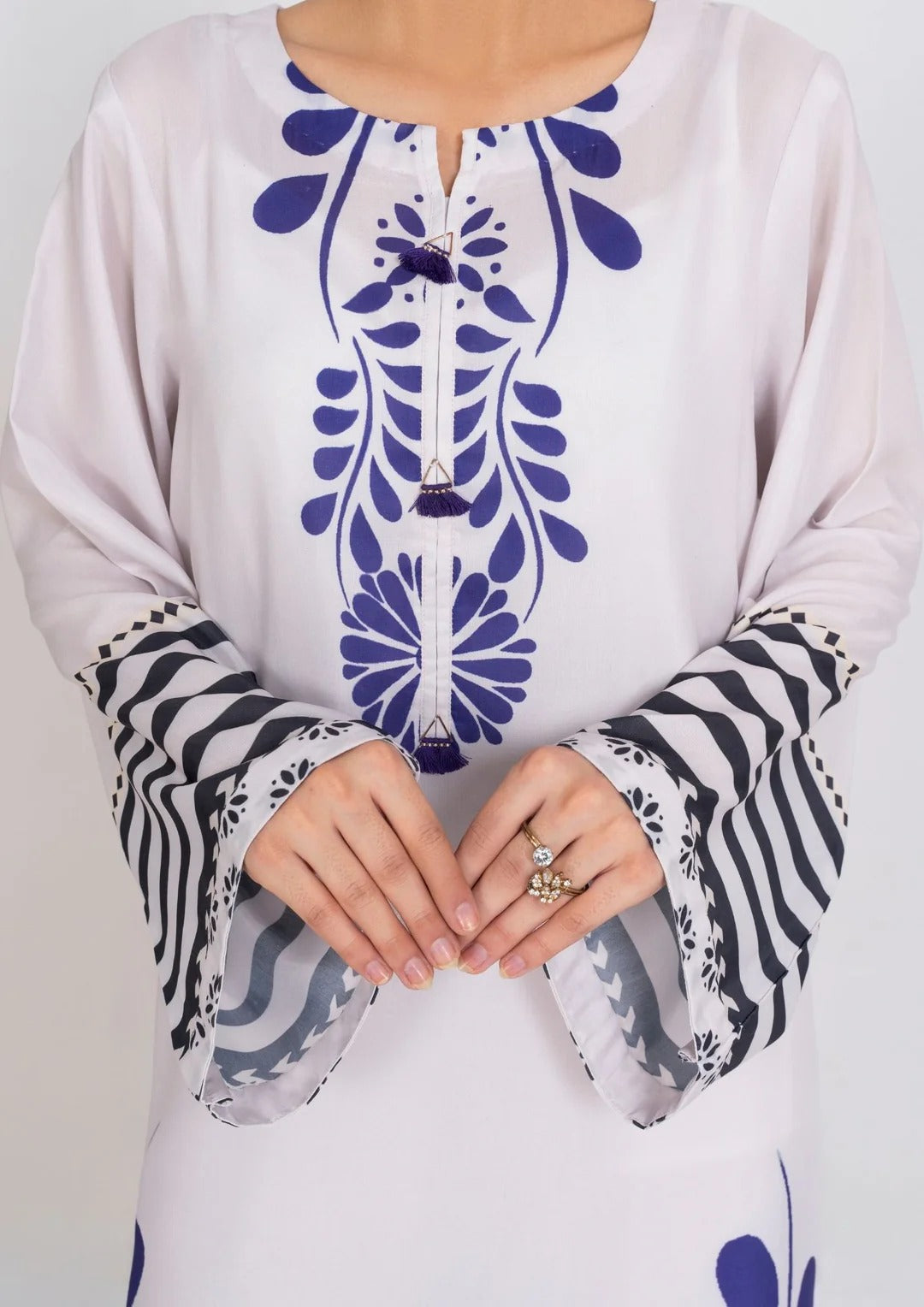 2Pc Ivory Bloom Swiss Silk Long Shirt with trouser JUPITER-J25-0012