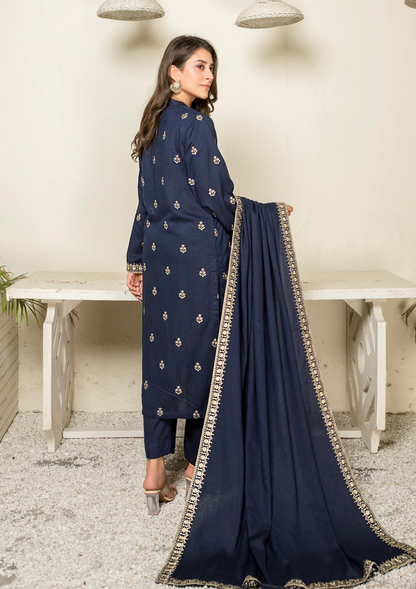 3Pc Tilla Embroidered Silk Karandi with Tilla Embroidered Border Shawl W24-TIL-0014