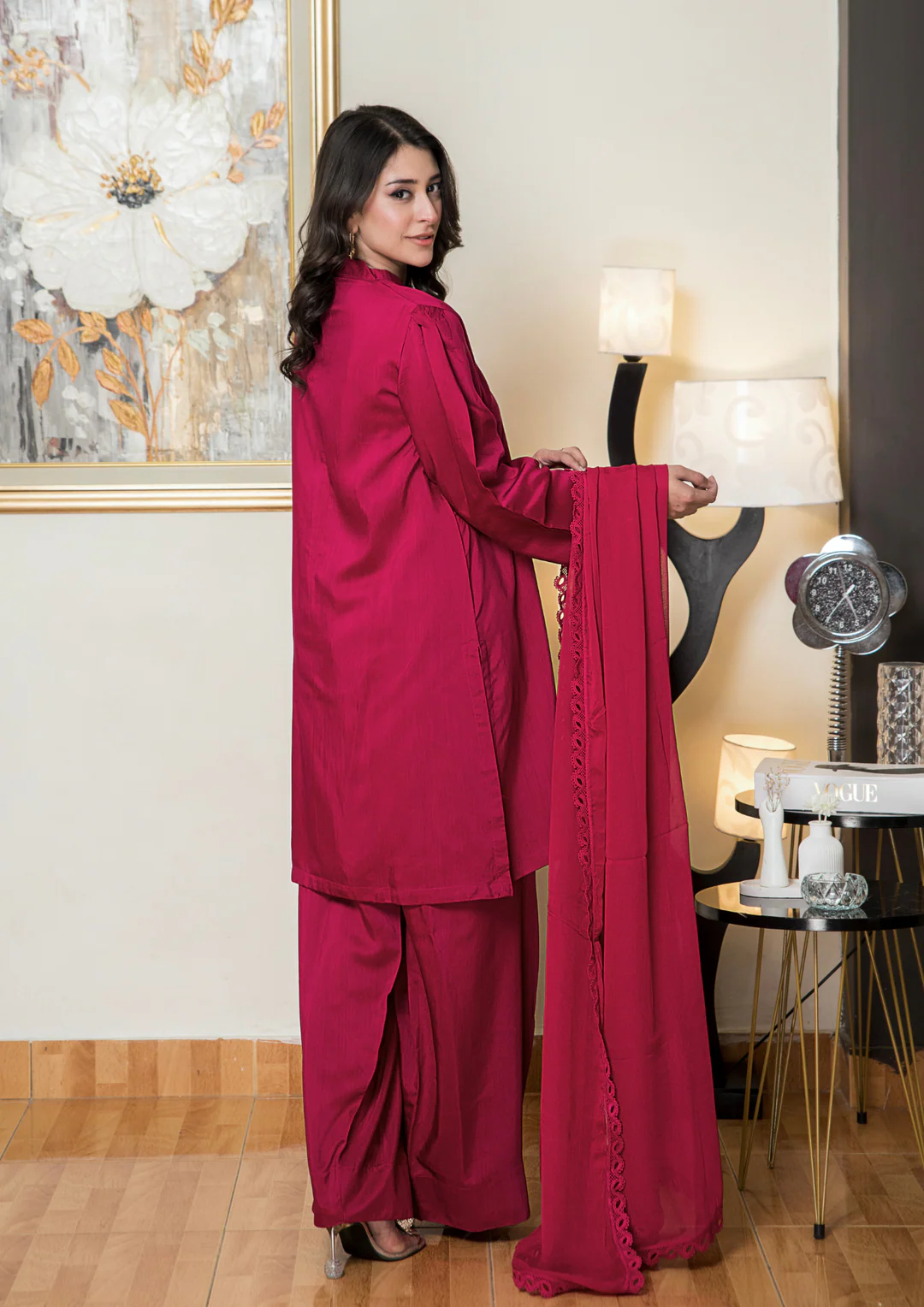3Pc Silk Viscose with Farshi Shalwar with Chiffon Dupatta JASHAN-S25-0064