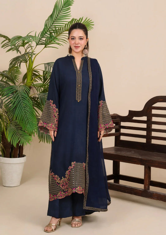 3Pc Embroidered Silk Viscose Navy JASHAN-J26-0021