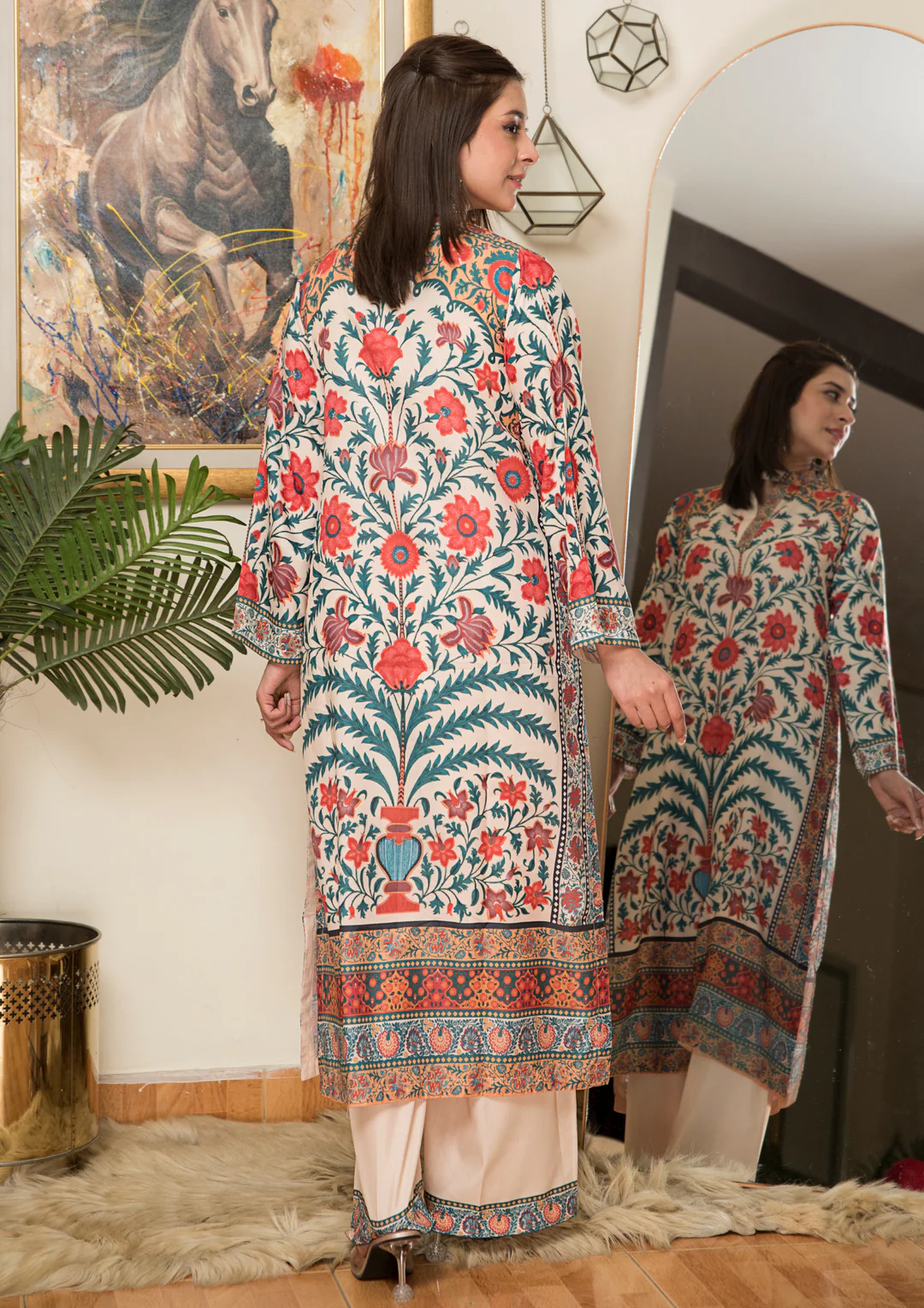 2Pc Printed Arabic Silk Lawn Set ASLS-A25-0001