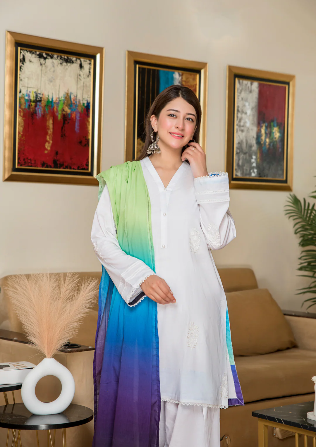 3Pc Embroidered Cotton Lawn with Ombre Printed Lawn Dupatta OMBRE-O25-0001